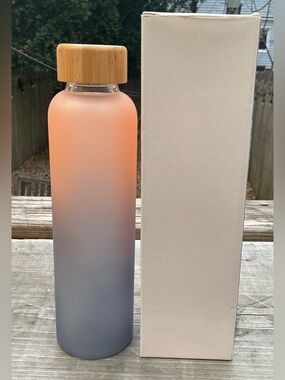 Gradient Glass Water Bottle with Bamboo Lid - Coral to Slate